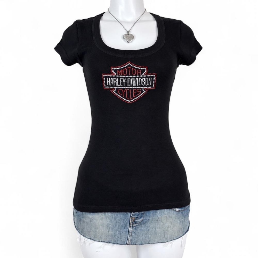 y2k harley davidson graphic black fitted baby tee